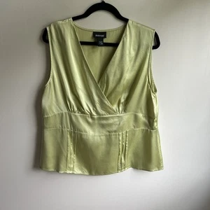NWOT Avenue 100% Silk Tank Top Satin Green Relaxed Business Casual Sz 14/16 - Picture 1 of 14