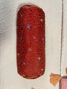 Pier 1 Imports Embroidered Bolster Lumbar Throw Accent Pillow 17"x6" Red Gold - Picture 1 of 6