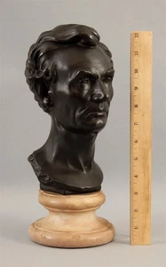 After Leonard W Volk Painted Plaster ABRAHAM LINCOLN Alva Studios Bust Sculpture - Picture 1 of 8