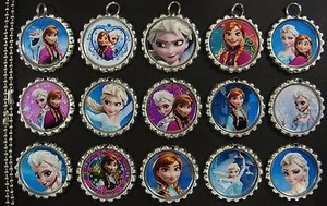 15 Frozen Flat SILVER Bottle Cap Necklaces Set 04 - Picture 1 of 1