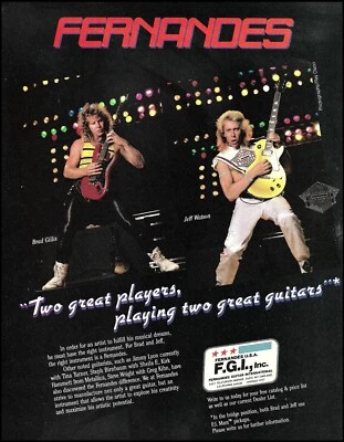 Night Ranger Brad Gillis Jeff Watson 1985 Fernandes guitar advertisement ad - Image 1 of 3