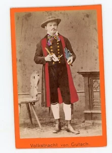 PHOTO CDV vintage Volkstracht von Gutach, un homme pose hand tinted pipe - Foto 1 di 2