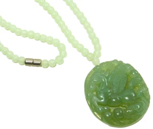 Vintage Jadeite Carved Pegasus Pendant Beaded Magnetic Clasp Necklace - Picture 1 of 7