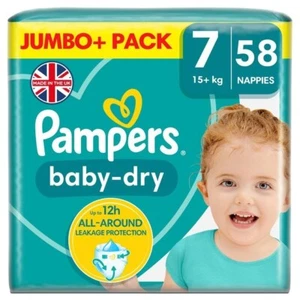 Pampers Baby-Dry Nappies, Size 7 (15kg+) Jumbo+ Pack (58 per pack) - Picture 1 of 1
