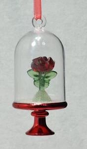 Christmas Ornament Plastic Dome Sculpture Red Rose Red Base and Ribbon - Picture 1 of 4