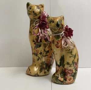 Summit Collection Vintage 90s Floral Cat Statuette Figures Matching Pair Set - Bild 1 von 14