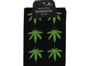 12 Black Cotton Bandanas - Trendy Weed Leaf Design, Face Covering Marijuana Styl - Picture 1 of 1