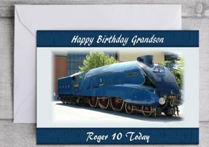 Personalised birthday card Mallard steam train any name age and relationship - Picture 1 of 3