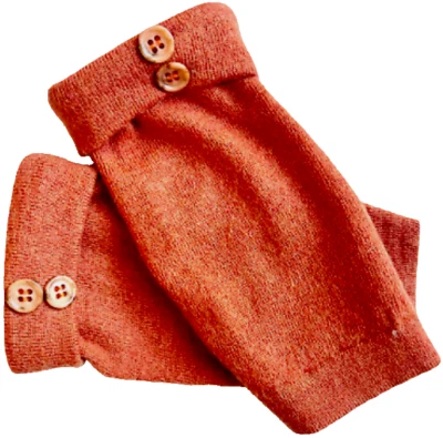 FINGERLESS GLOVES ORANGE 100% MERINO WOOL S M L ONE SIZE FITS MOST MITTENS CUFFS - Image 1 of 2