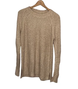 Mud Pie Women's Small S Beige Fuzzy Soft Nubby Knit Pullover Mock Neck Sweater - Picture 1 of 4