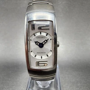 Seiko Premier Tank Watch Women 17mm White Dial Satinless Steel Rectangle New Bat - Picture 1 of 11