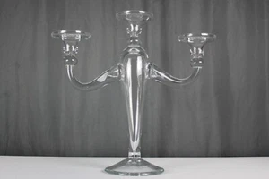 Hand blown clear glass candle holder, candelabra, manner of Steuben,  16.75" t - Picture 1 of 15