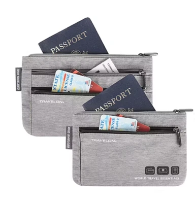 Travelon Set of 2 Currency and Passport RFID Organizer Zipper Pouch Wallet Grey - Image 1 of 4