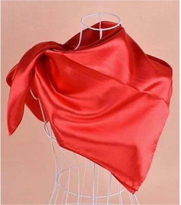 Large Square Satin Scarf Silk Feel Head Neck Wrap Solid Color Scarves Shawl 35" - Image 1 of 4