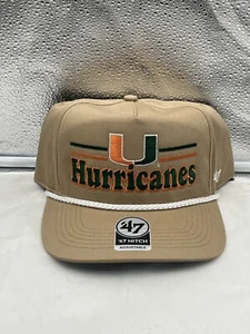 Miami Hurricanes Mütze Marke NCAA '47 khaki Anhängerkupplung Seil verstellbar Druckknopflasche - Bild 1 von 5