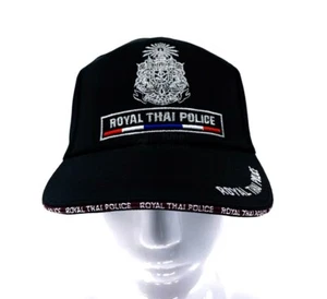 Black Royal Thai Police Cap Best Souvenir Unique Collectibles Thai Flag Pattern - Picture 1 of 4