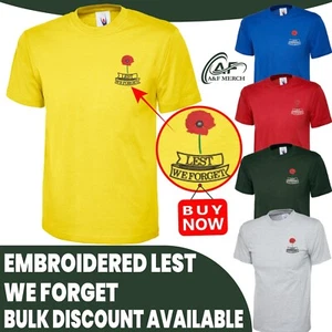 Lest We Forget Embroidered T-shirt Remembrance Day Poppy Flower Soldier Armed - Picture 1 of 19
