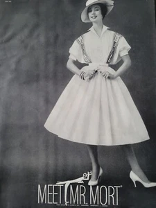 1950s Mujer Meet Mr. Mort Blanco Relleno Vestido Emme Sombrero Vintage Moda Anuncio - Imagen 1 de 1