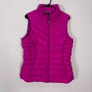 Athleta Women's Fuchsia Pink 100% Nylon Goose Down Puffer Vest Size Large - Picture 1 of 8
