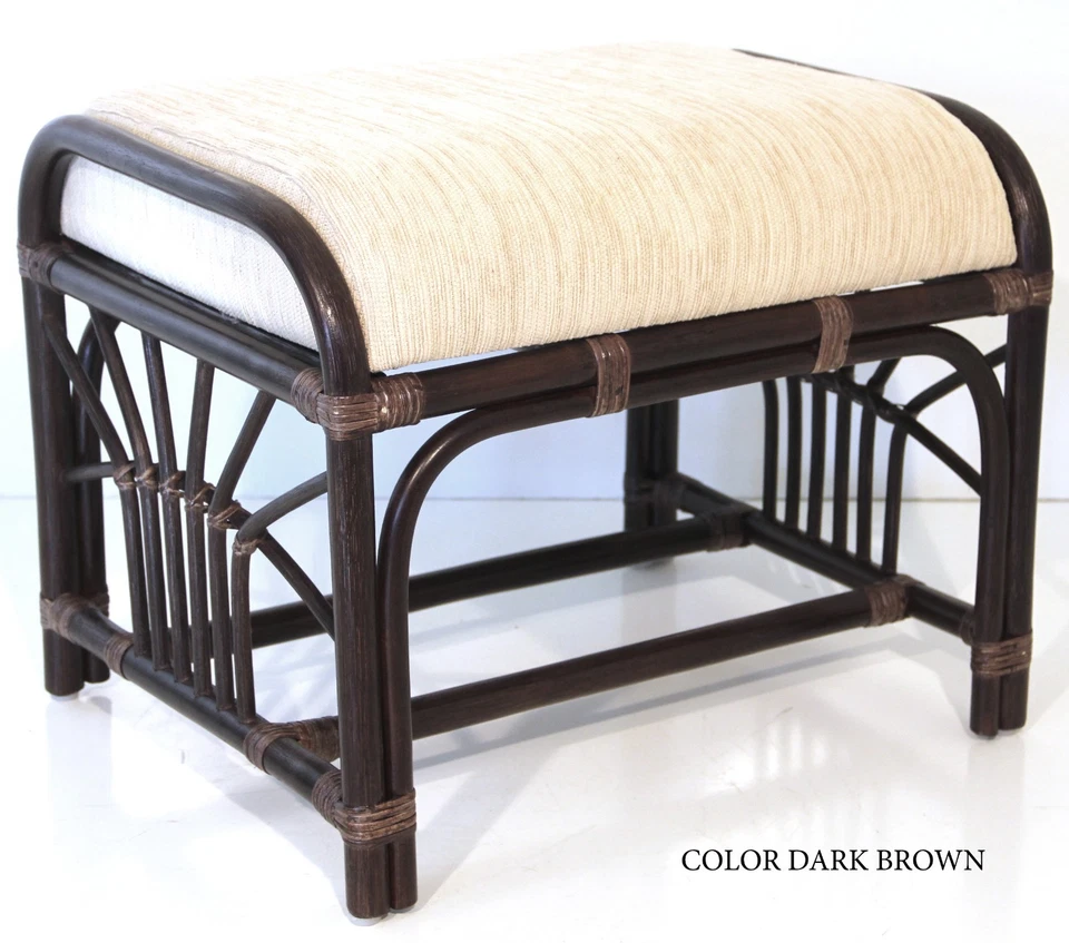 Banqueta Otomana Retangular Feita à Mão Krit Pouf Rattan Vime com Almofada, Marrom Escuro - Imagem 1 de 4