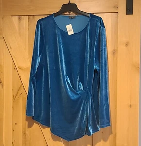 Neu! The Limited Gr. 2X Samt Tunika Bluse Top türkis Langarm drapiert vorne - Bild 1 von 11