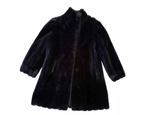 Vintage Damen Mantel Kunstfell mittellang gewellter Rand große Taschen schwarz - Bild 1 von 10