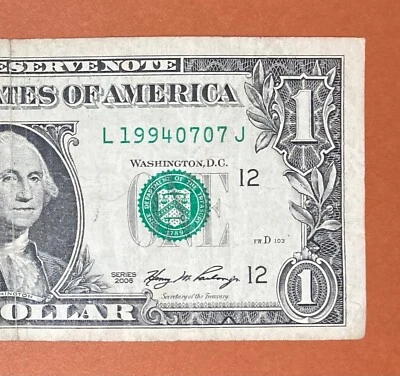 1994 July 7 ( L 19940707 J ) Birthday Note $1 One Dollar Bill - Image 1 of 3