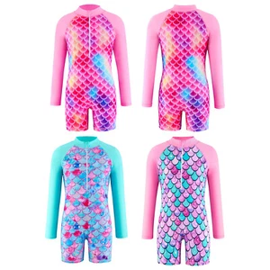 Girls Swimsuit Sport Jumpsuit Fish Scales Bodysuit Beach Costume Suit Mock Neck - Picture 1 of 38