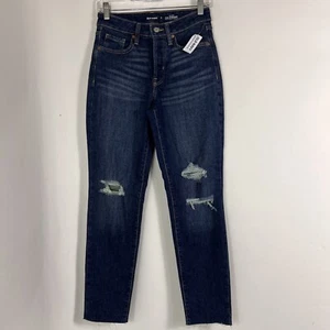 New Old Navy Jeans Women's Size 0 Ankle High Rise O.G. Straight Distressed NWT - Picture 1 of 11