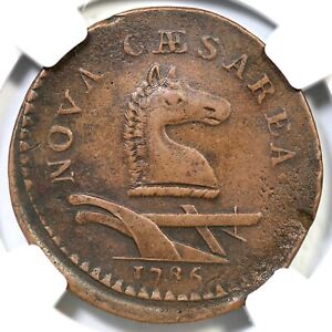 1786 M 17-J R-4 NGC AU Details Straight Beam New Jersey Colonial Copper Coin