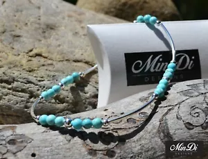 Handmade Stretch Anklet With Genuine Sterling Silver & Turquoise Magnesite. - Picture 1 of 5