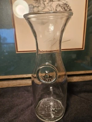 Libbey Wine Carafe Half Litre Grape Design Bottom Glass Vintage NOS - Image 1 of 4