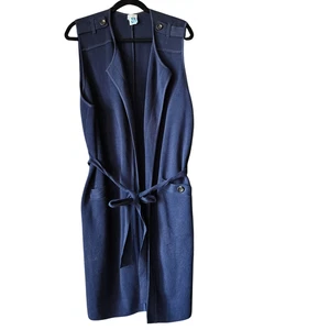 Chico's Longweste Jacke Damen 3 XL dunkelblau Gürtel Taschen 100% Baumwolle Fehler - Bild 1 von 10