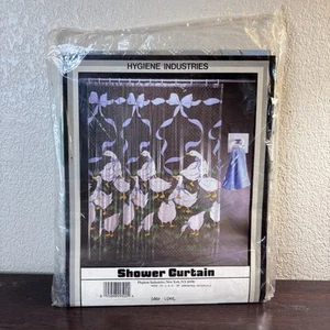 Vintage Hygiene Industries 100% Vinyl Show Curtain Feathered Friends Blue Ducks - Picture 1 of 10