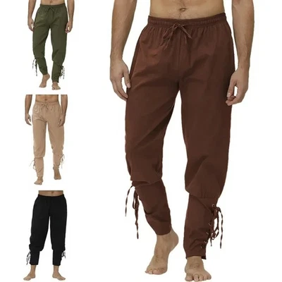 Pantalones de Disfraz de Pirata y Vikingo🏴‍☠️Estilo de Cordón Renacimiento Medieval para Hombre Foto 1 de 4