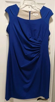 Calvin Klein Woman Cobalt Blue Sz. 14P Sleeveless Side Ruched Lined Sheath Dress - Image 1 of 4