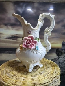 Vintage Capodimonte Floral Pitcher Vase 10" High, Made In Italy, - Picture 1 of 8