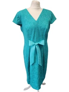 Precis Petite Turquoise Lace Bodycon V-Neck Dress With Bow Detail Size 14 - Picture 1 of 6