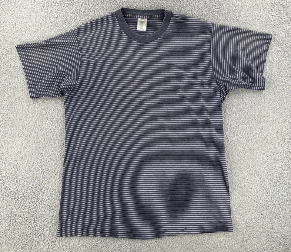 Camisa De Colección Fruit Of The Loom Para Hombres XL Gris Rayas Puntada Única Hecha en EE. UU. Años 90 Foto 1 de 4