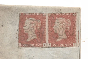 KÖNIGIN VICTORIA PAAR 1d ROTER IMPERF MIT SCHWARZEM MALTESERKREUZ REF 1610 - Bild 1 von 3