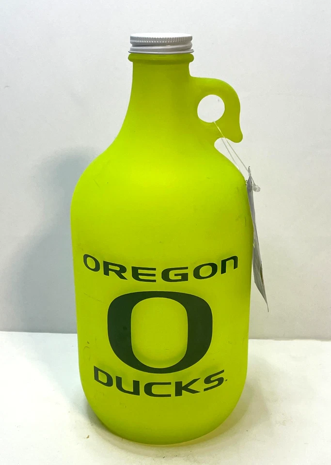 Jarra Growler de fútbol americano NCAA Oregon Ducks 64 oz vidrio llavero esmerilado amarillo neón Foto 1 de 4