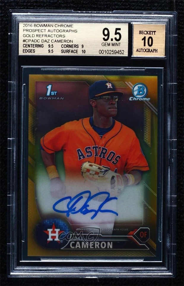 2016 Bowman Chrome Prospect Gold Refractor /50 Daz Cameron BGS 9.5 GEM MINT Auto - Image 1 of 2