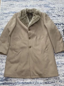 Vintage Zero King Wool Over Tan Coat Faux Fur Lining Made In USA Men's 42 L - Picture 1 of 8