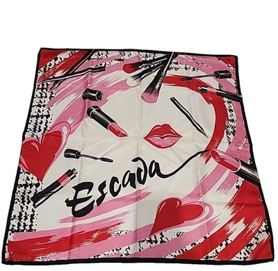 Raro bufanda de seda cuadrada estampada vintage ESCADA Love Couture hecho en Italia lápiz labial Foto 1 de 4