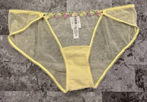 NWT VICTORIA'S SECRET PINK YELLOW MESH PICOT EMBROIDERED LEMON CHEEKY PANTIES - Picture 1 of 6