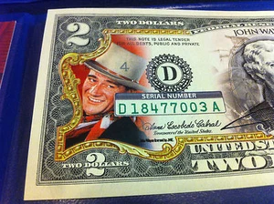 $2 JOHN WAYNE ""El Duque"" - ¡MONEDA DE CURSO LEGAL GENUINA COLOREADA $2 DINERO DE REGALO! - Imagen 1 de 10