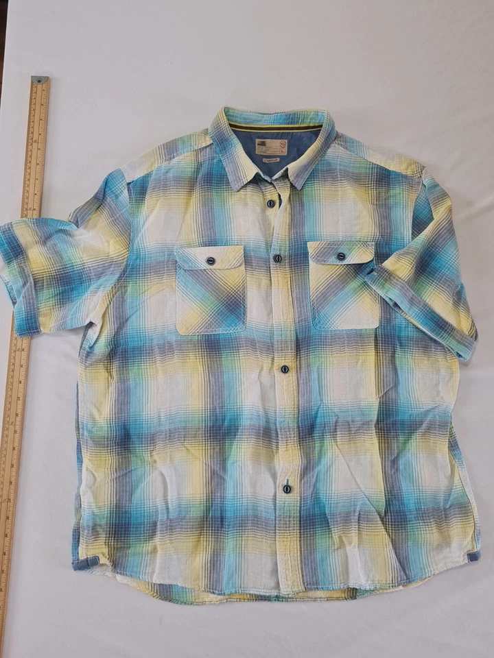 Mens Casual Shirt NorthCoast Size XL Linen Mix Short Sleeve Check Blue Mix 13127 - Image 1 of 4