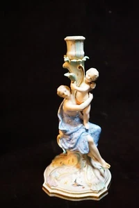 19th Century Meissen Germany Mother Child handpainted porcelain candlestick - Picture 1 of 5