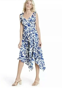 NWO Alexis for Target Midi Dress SMALL Botanical Tie Strap Blue White Cocktail - Picture 1 of 10