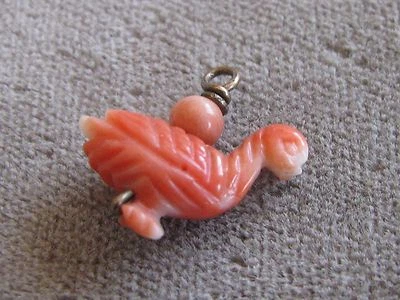  Rare Antique Natural Salmon Coral Carved Duck Bead Pendant Charm  15x16x5.5mm - Image 1 of 4
